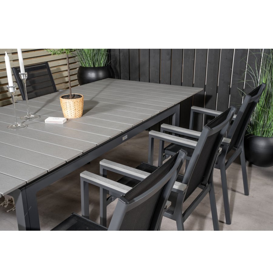 VENTURE DESIGN havest, m. Levels bord, m. udtrk og 6 Parma stole, m. armln - aintwood/alu 