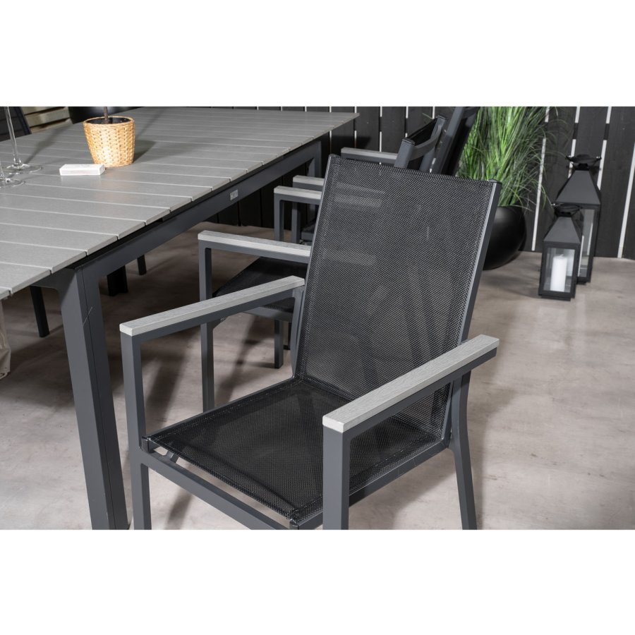 VENTURE DESIGN havest, m. Levels bord, m. udtrk og 6 Parma stole, m. armln - aintwood/alu 