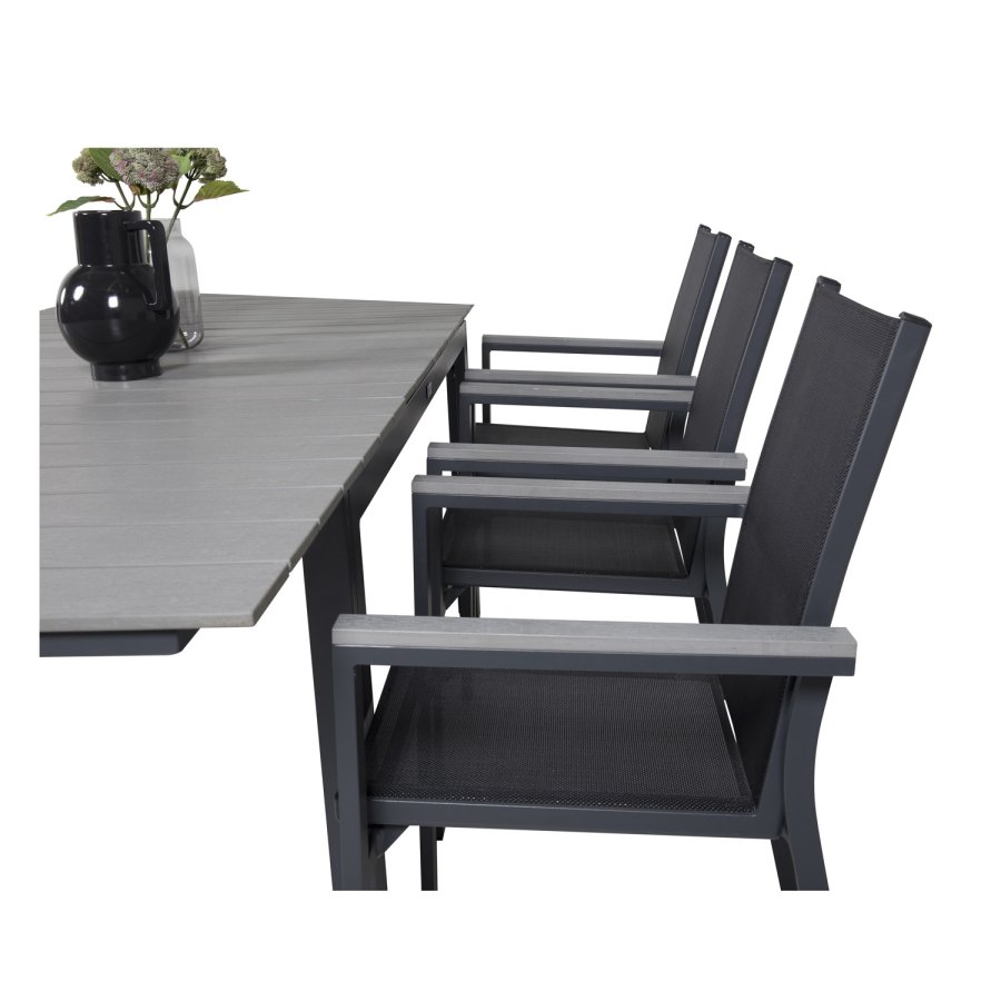 VENTURE DESIGN havest, m. Levels bord, m. udtrk og 6 Parma stole, m. armln - aintwood/alu 