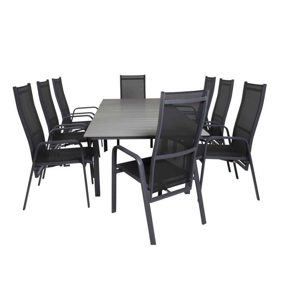 VENTURE DESIGN havest m Levels bord m. udtrk og 8 Copacabana stole m. recliner - gr aintwood/sort