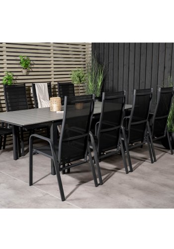 VENTURE DESIGN havest m Levels bord m. udtrk og 8 Copacabana stole m. recliner - gr aintwood/sort