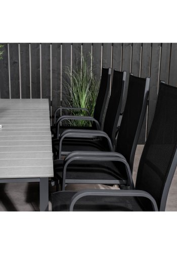 VENTURE DESIGN havest m Levels bord m. udtrk og 8 Copacabana stole m. recliner - gr aintwood/sort