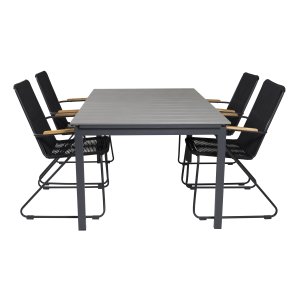 VENTURE DESIGN havest, m. Levels bord, m. udtrk og 4 Bois stole, m. armln - gr aintwood/alu 