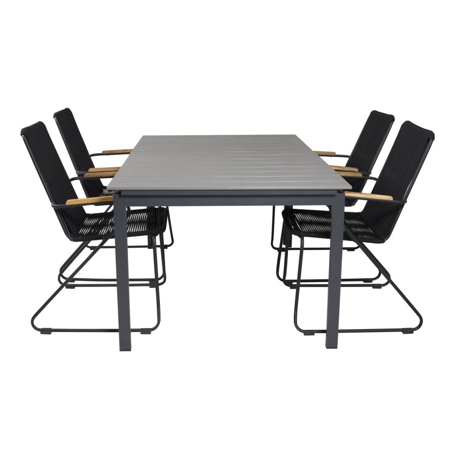 VENTURE DESIGN havest, m. Levels bord, m. udtrk og 4 Bois stole, m. armln - gr aintwood/alu 