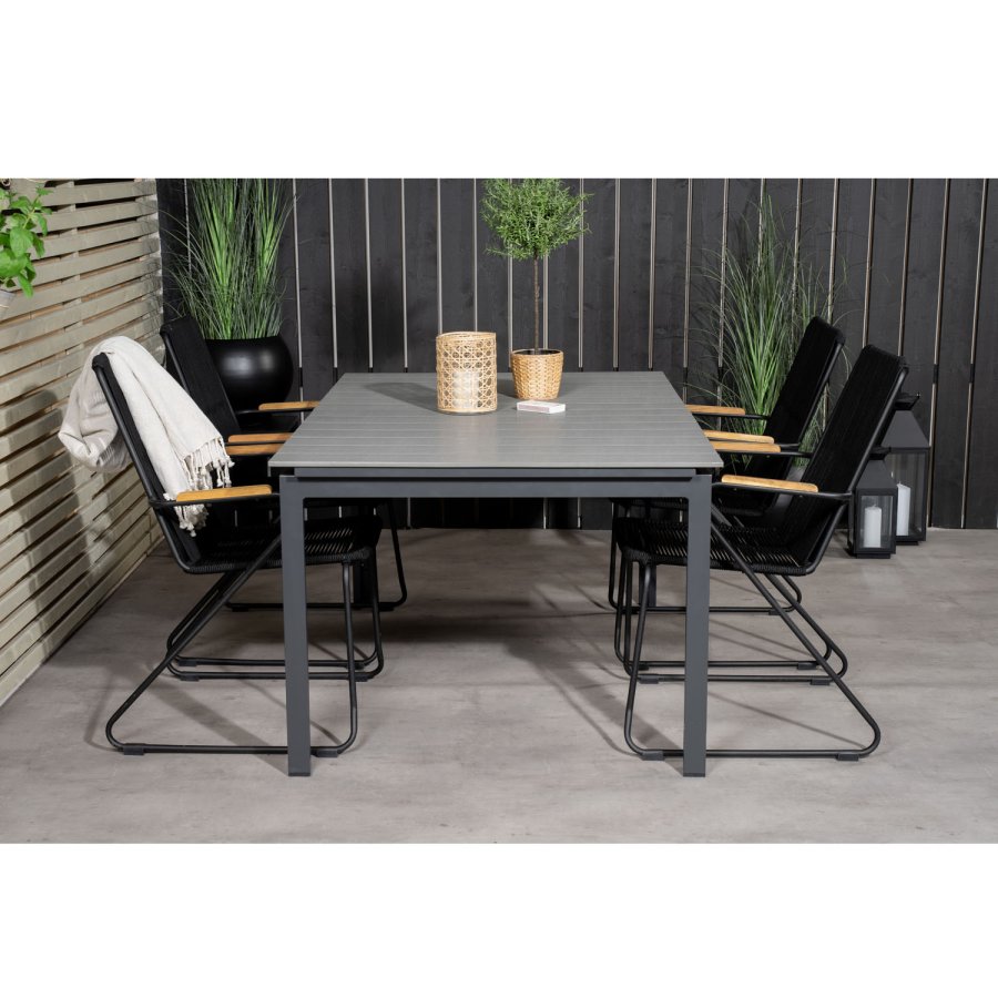 VENTURE DESIGN havest, m. Levels bord, m. udtrk og 4 Bois stole, m. armln - gr aintwood/alu 