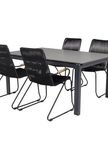 VENTURE DESIGN havest, m. Levels bord, m. udtrk og 4 Bois stole, m. armln - gr aintwood/alu 