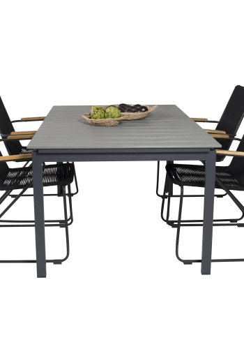 VENTURE DESIGN havest, m. Levels bord, m. udtrk og 4 Bois stole, m. armln - gr aintwood/alu 