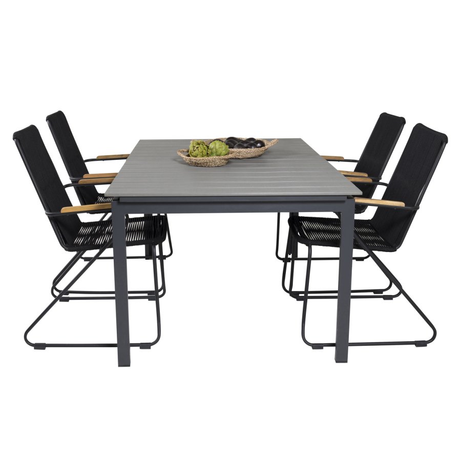 VENTURE DESIGN havest, m. Levels bord, m. udtrk og 4 Bois stole, m. armln - gr aintwood/alu 