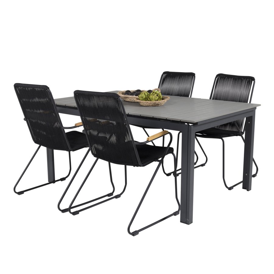 VENTURE DESIGN havest, m. Levels bord, m. udtrk og 4 Bois stole, m. armln - gr aintwood/alu 