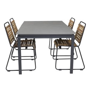 VENTURE DESIGN havest, m. Levels bord, m. udtrk og 4 Bois stole - gr aintwood/alu, akacietr 