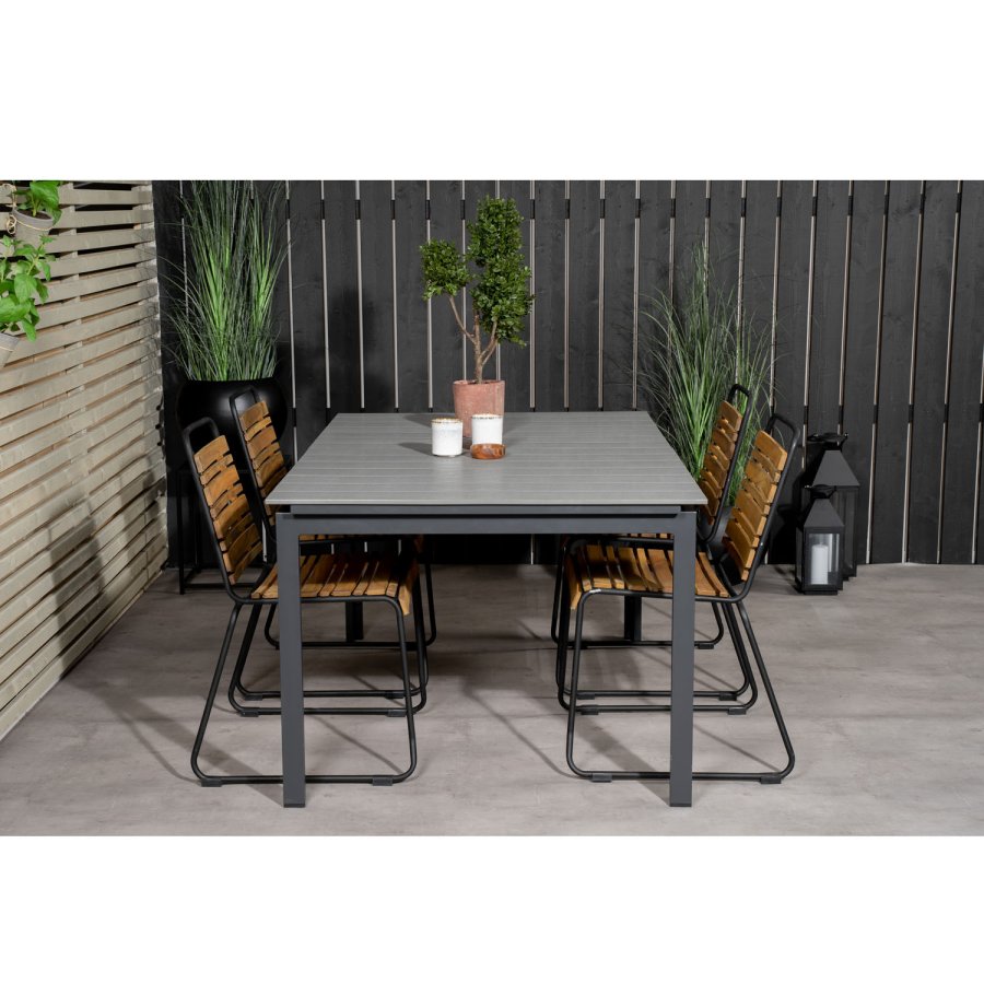 VENTURE DESIGN havest, m. Levels bord, m. udtrk og 4 Bois stole - gr aintwood/alu, akacietr 