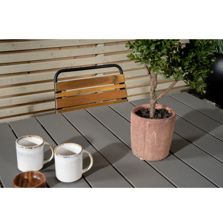 VENTURE DESIGN havest, m. Levels bord, m. udtrk og 4 Bois stole - gr aintwood/alu, akacietr 