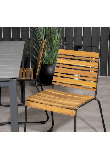 VENTURE DESIGN havest, m. Levels bord, m. udtrk og 4 Bois stole - gr aintwood/alu, akacietr 