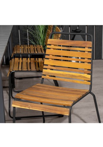 VENTURE DESIGN Gartenset mit Levels-Tisch mit Verlängerung und 6 Bois-Stühlen – Akazienholz/schwarzes Aluminium/graues Aintwood