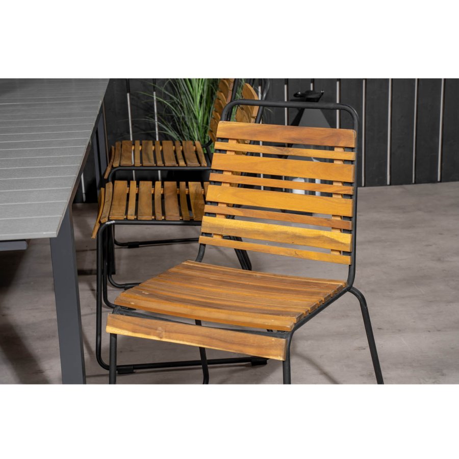 VENTURE DESIGN Gartenset mit Levels-Tisch mit Verlängerung und 6 Bois-Stühlen – Akazienholz/schwarzes Aluminium/graues Aintwood