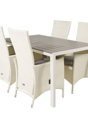 VENTURE DESIGN havest, m. Break bord (150x90) og 4 Padova stole, m. recliner - gr aintwood/alu