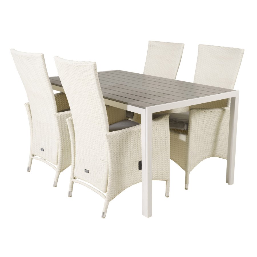 VENTURE DESIGN havest, m. Break bord (150x90) og 4 Padova stole, m. recliner - gr aintwood/alu