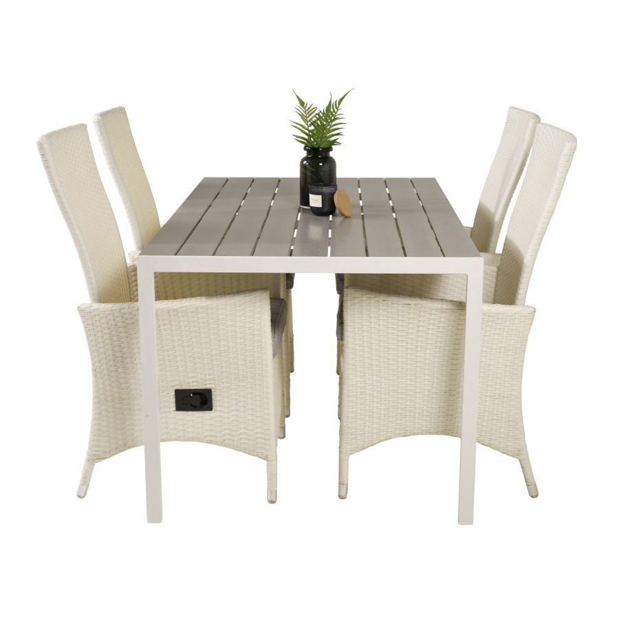 VENTURE DESIGN havest, m. Break bord (150x90) og 4 Padova stole, m. recliner - gr aintwood/alu