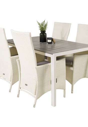 VENTURE DESIGN havest, m. Break bord (150x90) og 4 Padova stole, m. recliner - gr aintwood/alu