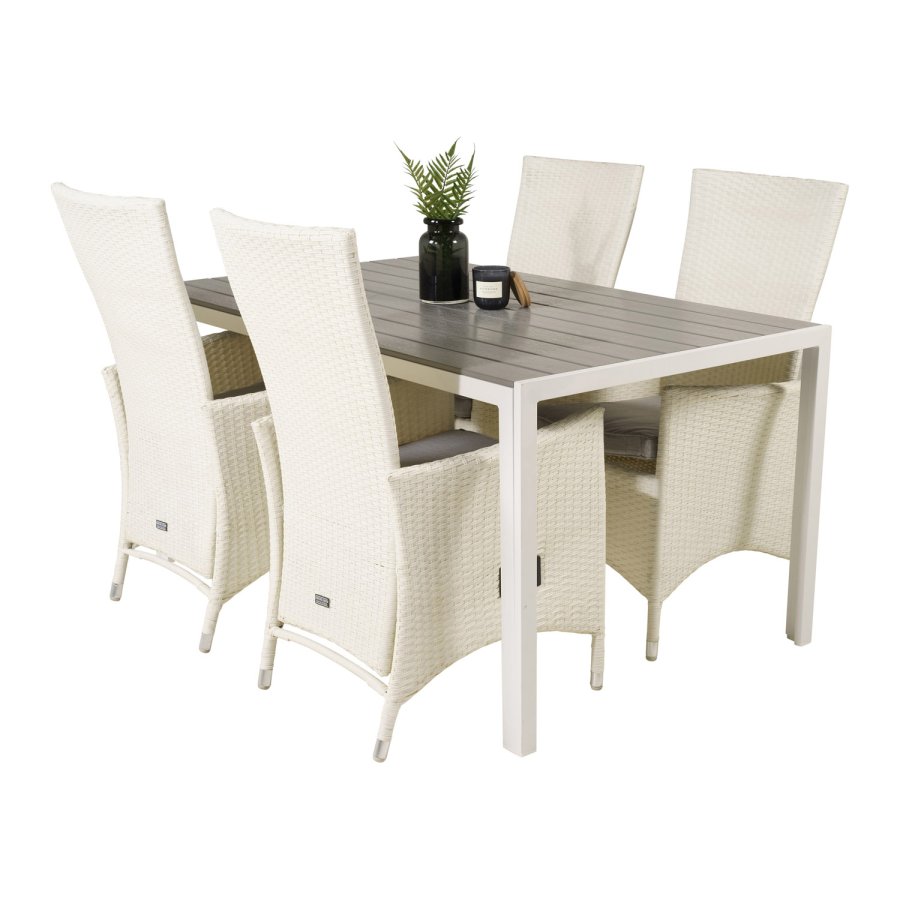 VENTURE DESIGN havest, m. Break bord (150x90) og 4 Padova stole, m. recliner - gr aintwood/alu