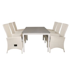 VENTURE DESIGN havest, m. Levels bord, m. udtrk og 6 Padova recliner stole - aintwood/alu