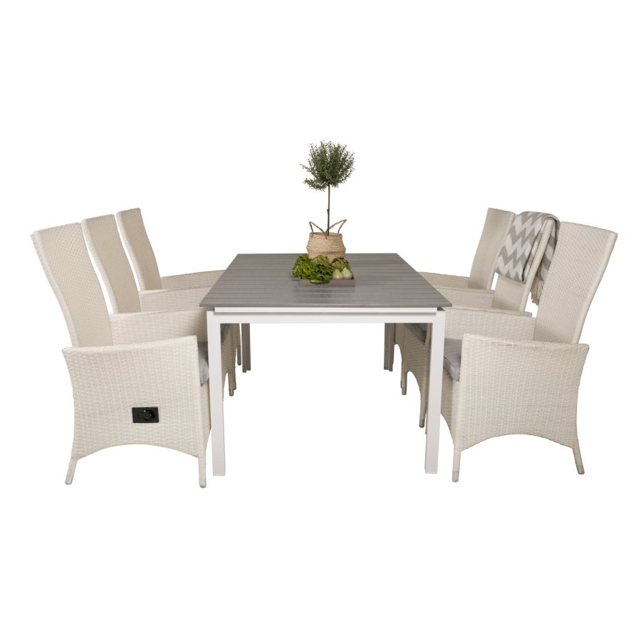 VENTURE DESIGN havest, m. Levels bord, m. udtrk og 6 Padova recliner stole - aintwood/alu