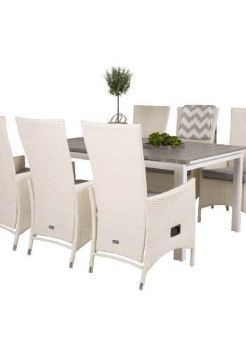 VENTURE DESIGN havest, m. Levels bord, m. udtrk og 6 Padova recliner stole - aintwood/alu