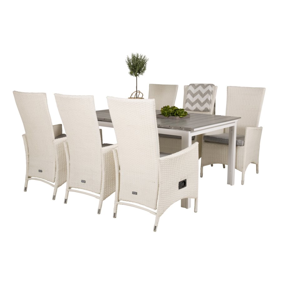 VENTURE DESIGN havest, m. Levels bord, m. udtrk og 6 Padova recliner stole - aintwood/alu