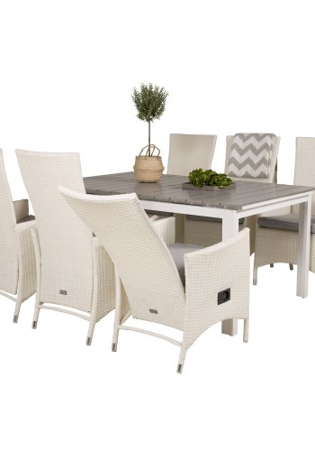 VENTURE DESIGN havest, m. Levels bord, m. udtrk og 6 Padova recliner stole - aintwood/alu