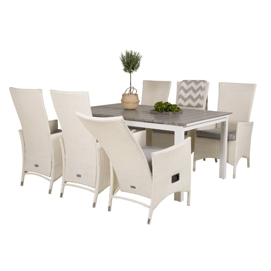 VENTURE DESIGN havest, m. Levels bord, m. udtrk og 6 Padova recliner stole - aintwood/alu