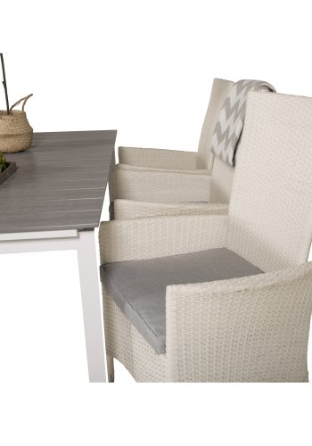 VENTURE DESIGN havest, m. Levels bord, m. udtrk og 6 Padova recliner stole - aintwood/alu