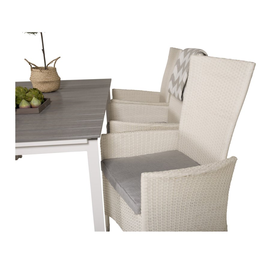 VENTURE DESIGN havest, m. Levels bord, m. udtrk og 6 Padova recliner stole - aintwood/alu
