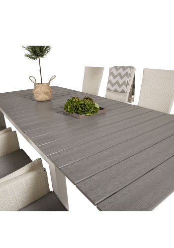 VENTURE DESIGN havest m Levels bord m udtrk og 8 Padova stole m recliner -hvid rattan/gr aintwood