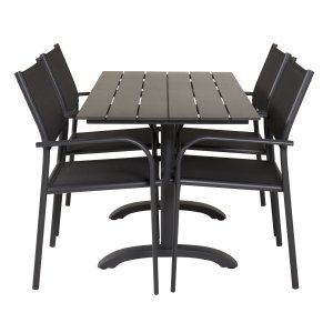 VENTURE DESIGN havest m. Denver cafébord og 4 Santorini stole, m. armln - sort aintwood og alu