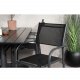 VENTURE DESIGN hagesett m. Denver kafébord og 4 Santorini-stoler, med armlener - svart i tre og alu