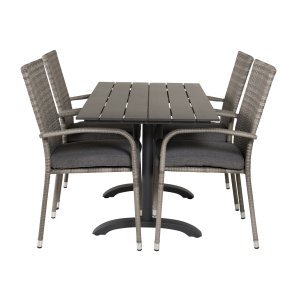 VENTURE DESIGN havest, m. Denver cafébord (120x70) og 4 Anna stole - sort aintwood/alu/gr rattan