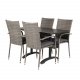 VENTURE DESIGN Gartenset mit Denver Cafétisch (120x70) und 4 Anna Stühlen - schwarzes Eichenholz/Alu/graues Rattan