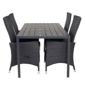 VENTURE DESIGN havest, m. Break bord (150x90) og 4 Padova stole, m. recliner - sort aintwood/alu