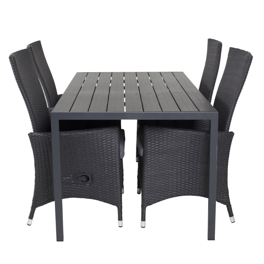 VENTURE DESIGN havest, m. Break bord (150x90) og 4 Padova stole, m. recliner - sort aintwood/alu