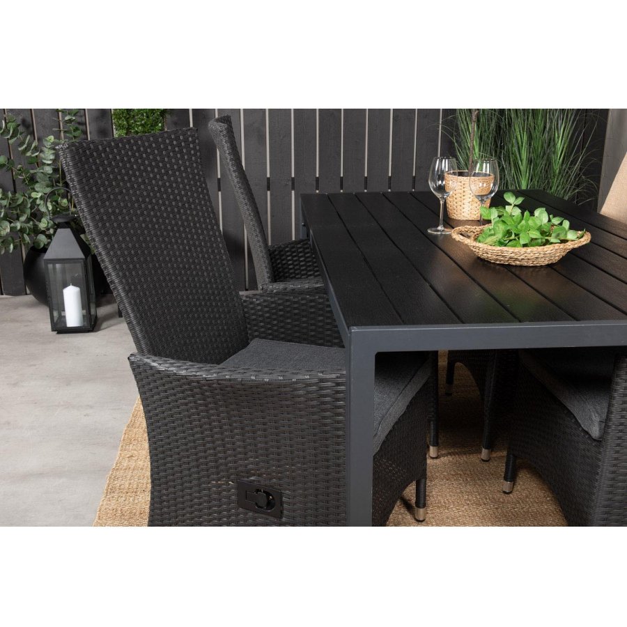 VENTURE DESIGN havest, m. Break bord (150x90) og 4 Padova stole, m. recliner - sort aintwood/alu