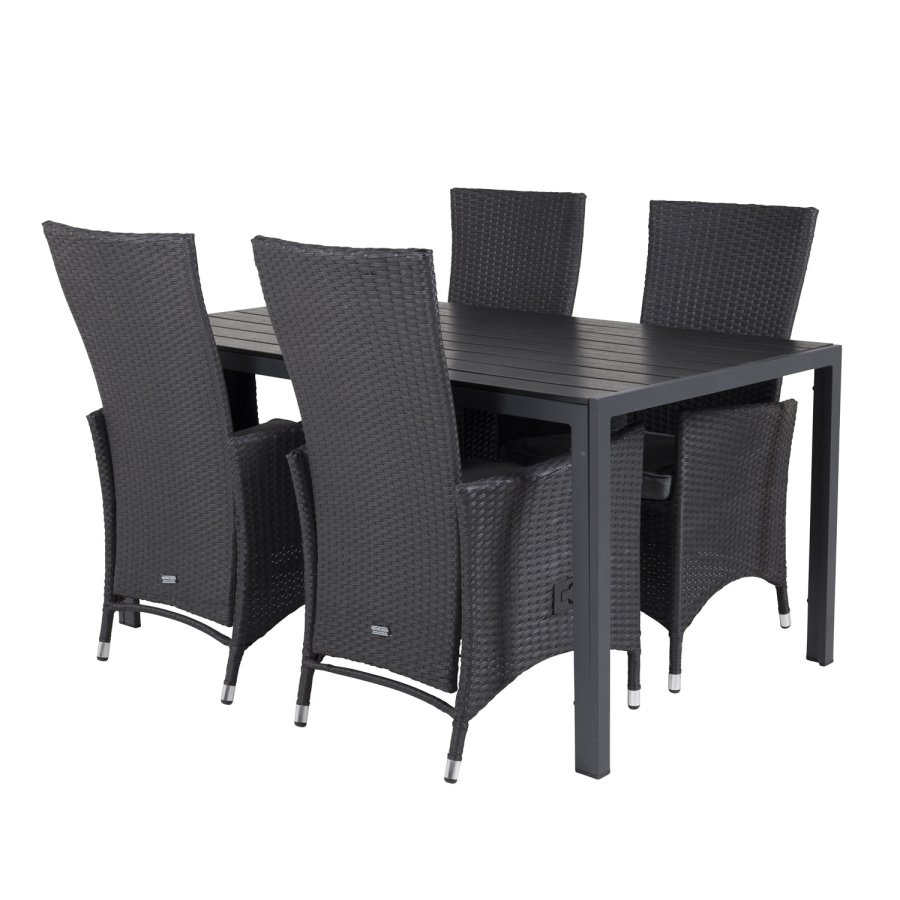 VENTURE DESIGN havest, m. Break bord (150x90) og 4 Padova stole, m. recliner - sort aintwood/alu