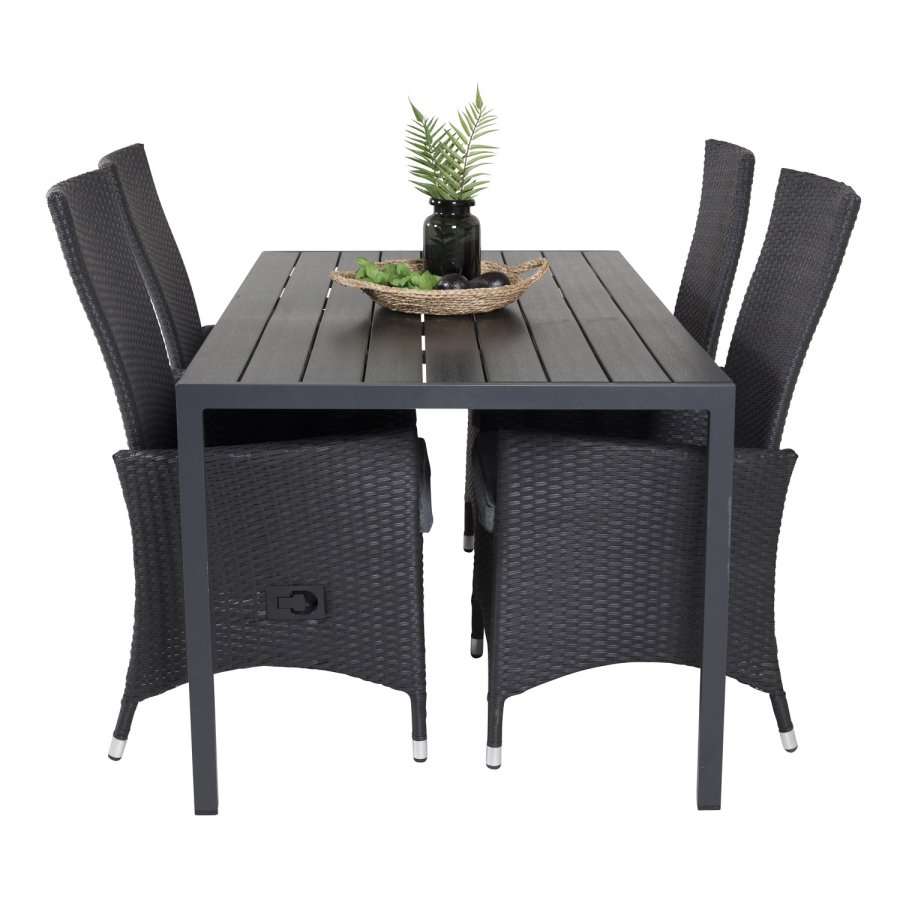 VENTURE DESIGN havest, m. Break bord (150x90) og 4 Padova stole, m. recliner - sort aintwood/alu