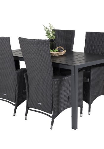 VENTURE DESIGN havest, m. Break bord (150x90) og 4 Padova stole, m. recliner - sort aintwood/alu