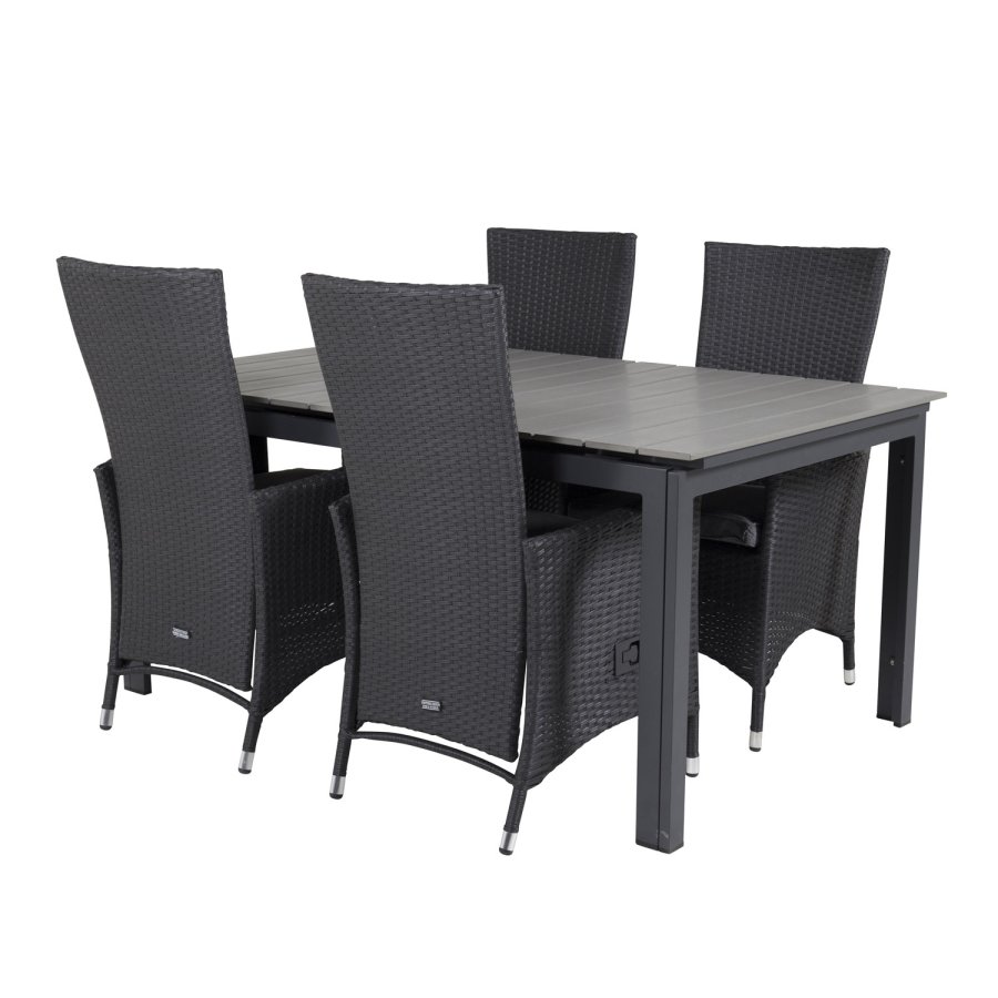 VENTURE DESIGN havest, m. Levels bord, m. udtrk og 4 Padova stole, m. recliner - gr aintwood/alu