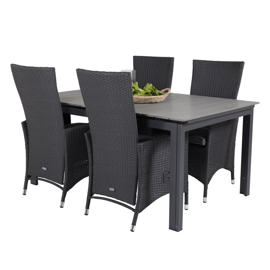 VENTURE DESIGN havest, m. Levels bord, m. udtrk og 4 Padova stole, m. recliner - gr aintwood/alu