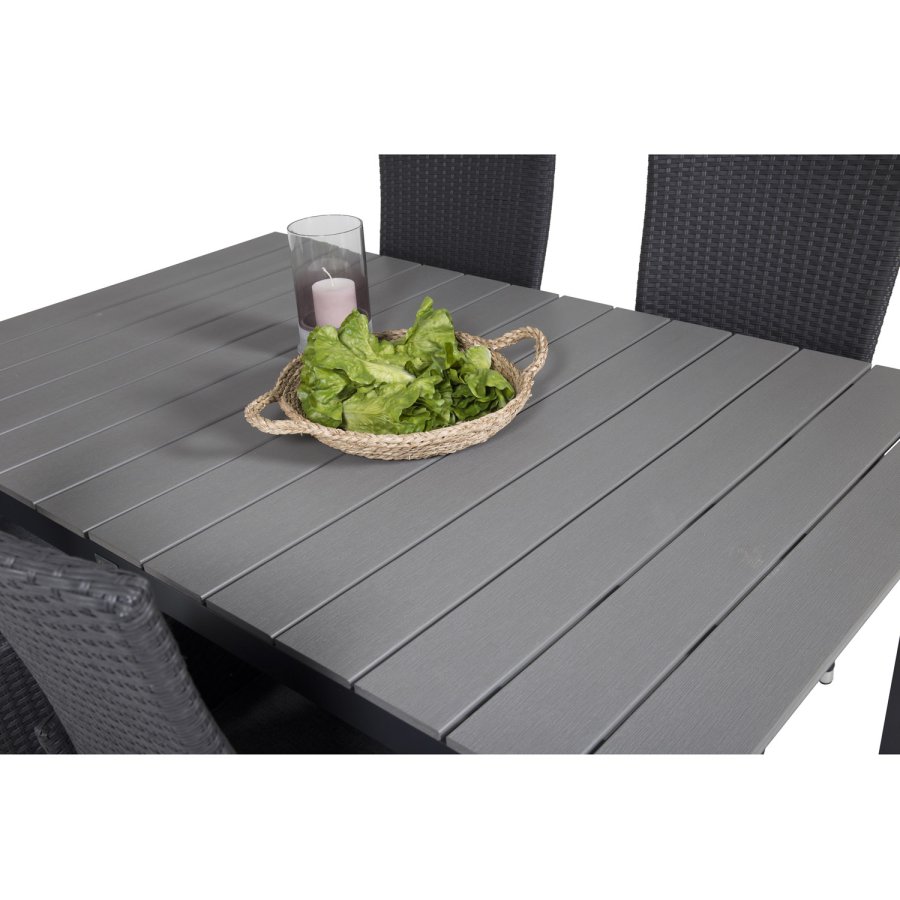 VENTURE DESIGN havest, m. Levels bord, m. udtrk og 4 Padova stole, m. recliner - gr aintwood/alu