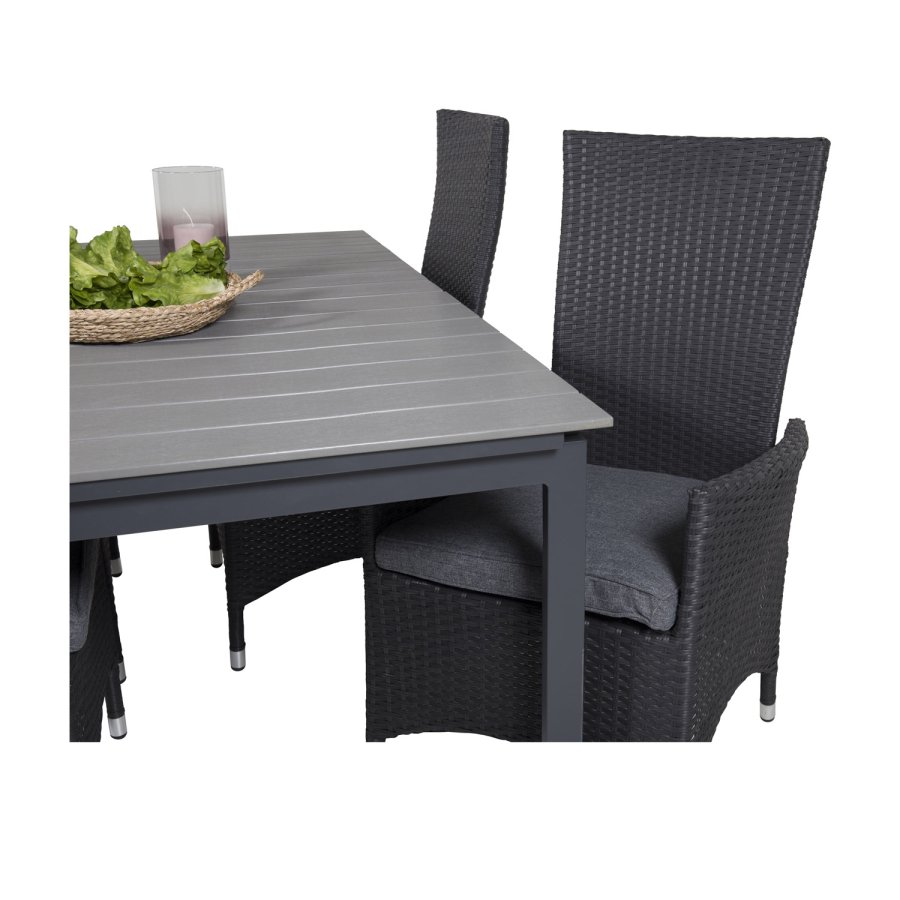 VENTURE DESIGN havest, m. Levels bord, m. udtrk og 4 Padova stole, m. recliner - gr aintwood/alu