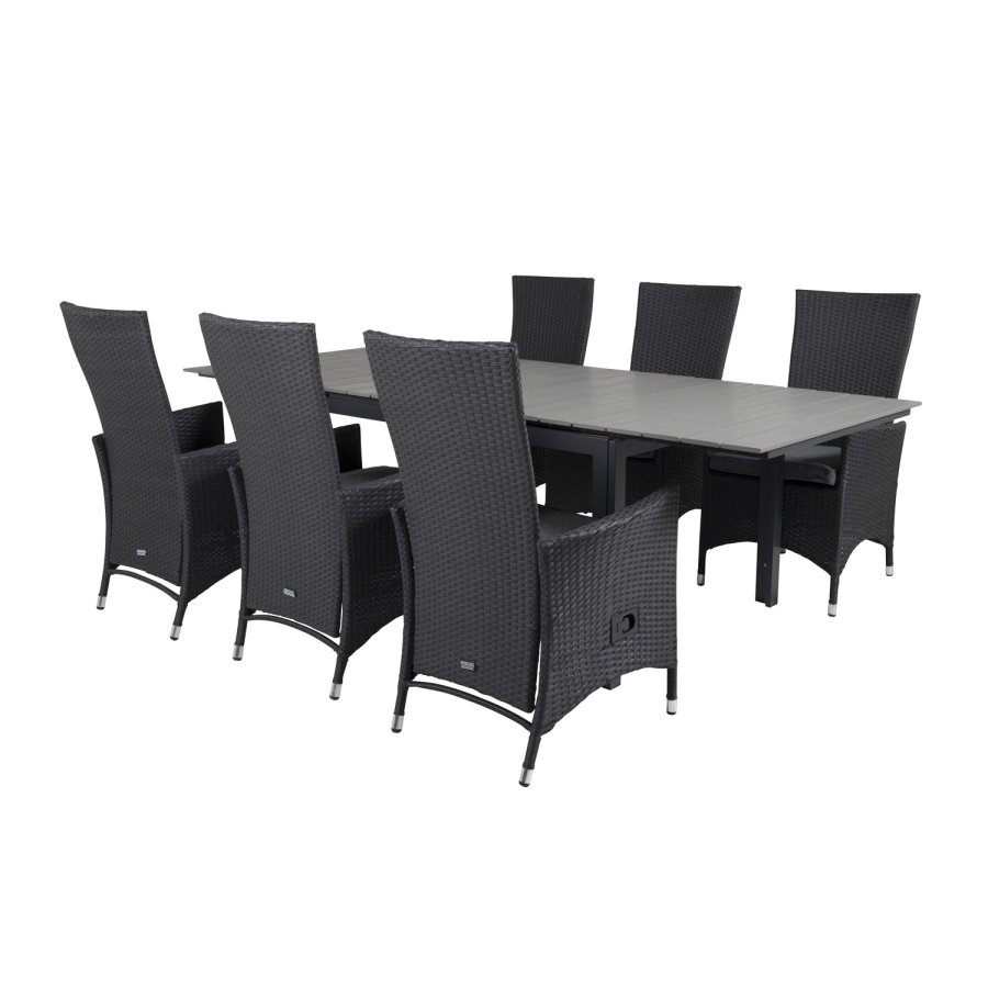 VENTURE DESIGN Gartenset, mit Levels-Tisch, mit Verlängerung und 6 Padova-Relaxsesseln - Anthrazit/Alu