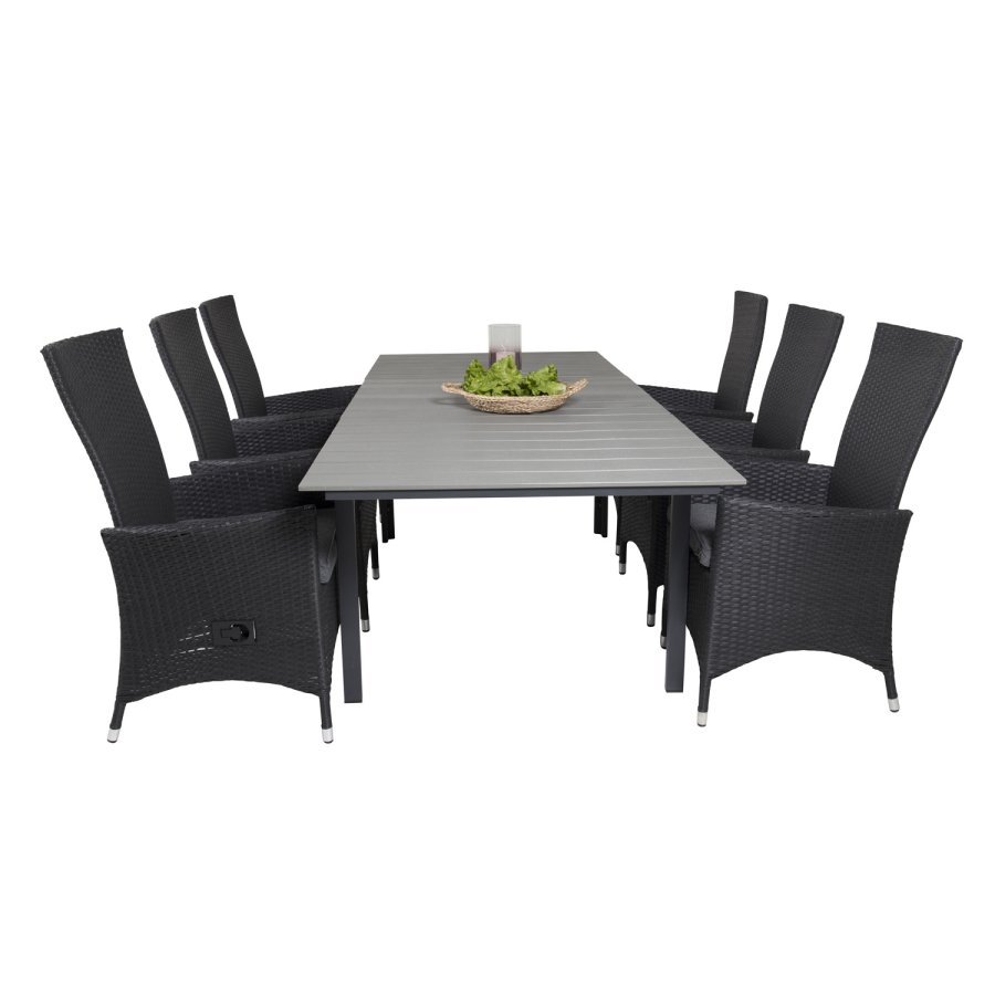 VENTURE DESIGN Gartenset, mit Levels-Tisch, mit Verlängerung und 6 Padova-Relaxsesseln - Anthrazit/Alu