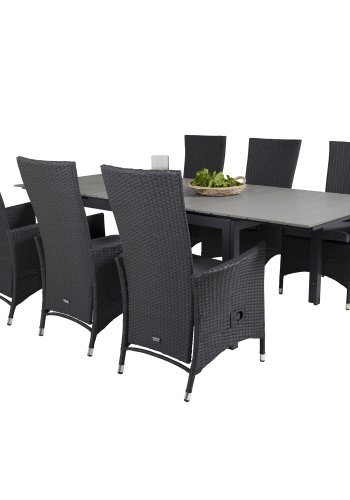 VENTURE DESIGN Gartenset, mit Levels-Tisch, mit Verlängerung und 6 Padova-Relaxsesseln - Anthrazit/Alu